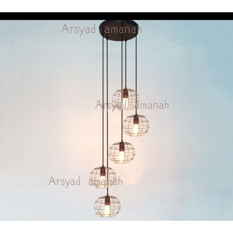 Lampu gantung void tangga 5 in1 minimalis+bohlam 5 pcs