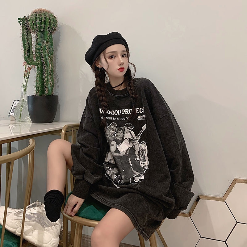 Suhao Amerika top 100% katun pir biru Eropa dan Amerika merek t-shirt wanita keren retro hip-hop fen