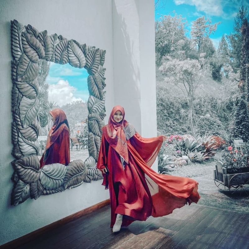 MAGDARA Mahogany shangria set gamis scarf syari premium mewah unik cantik | set gamis maroon