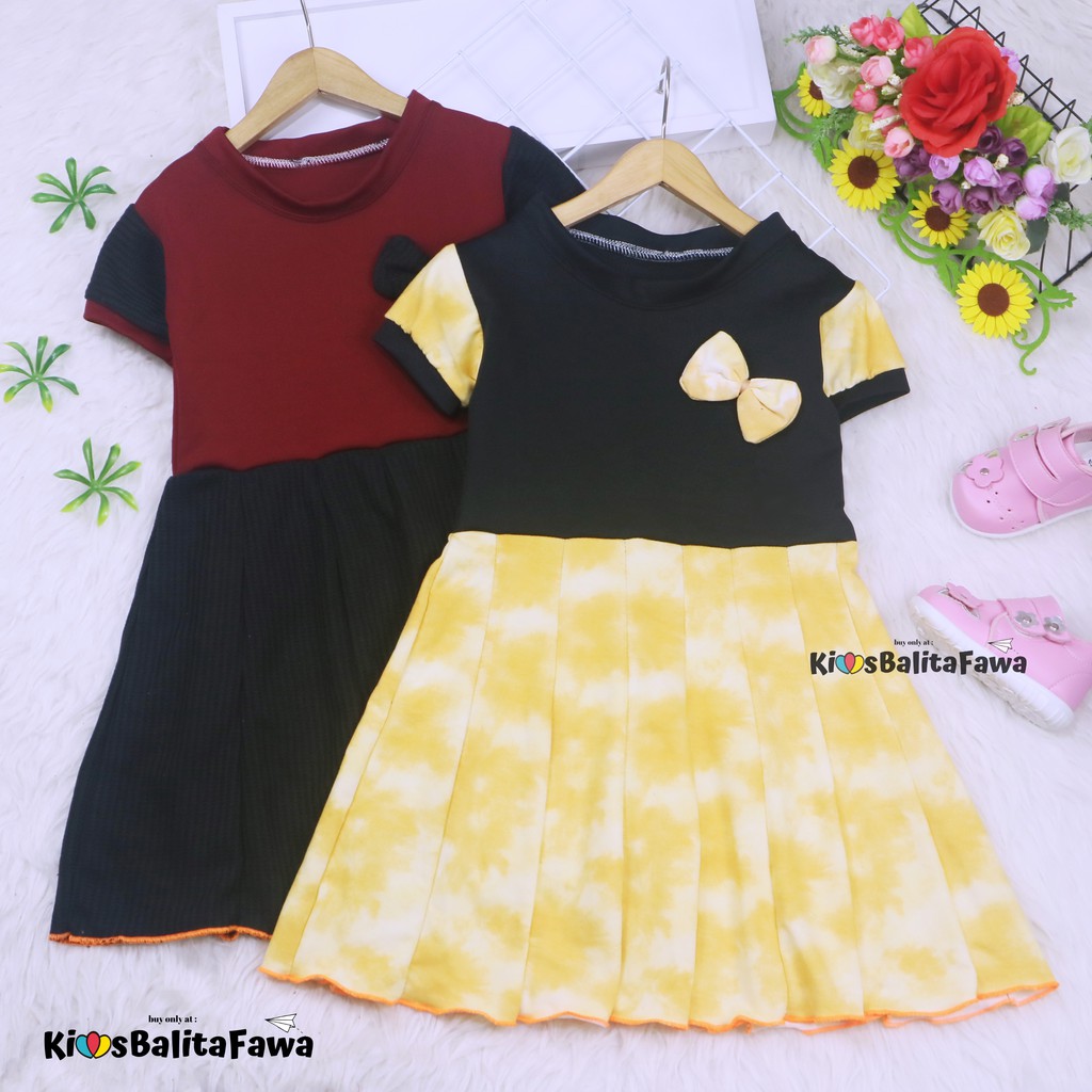 Dress Karin uk 4-5 Tahun / Baju Anak Perempuan Dres Lengan Murah Gaun Pesta Import Motif Grosir