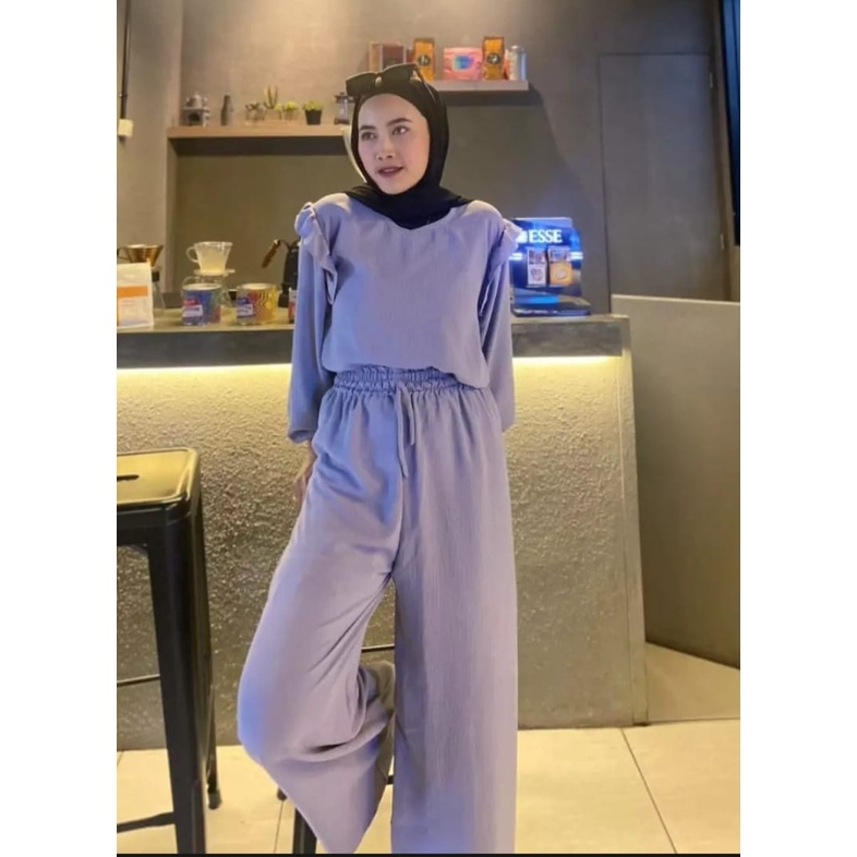 RUBY SET | SETELAN KULOT KRINKEL VIRAL |  SETELAN WANITA POLOS VIRAL 2022 | ONE SET TERBARU 2022