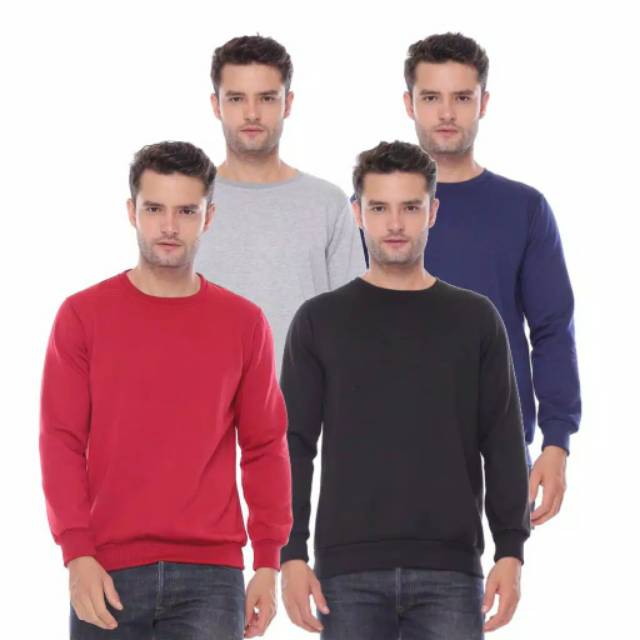 Crewneck Pria Wanita Basic Polos Premium Bahan Fleece Tebal dan Halus harga MURAH M L XL