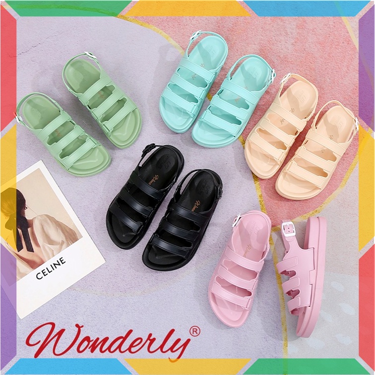 1962WL2 Sandal Sepatu Jelly Karet Wanita Wonderly Sendal Sepatu Slop Tali Cewek Korea Premium