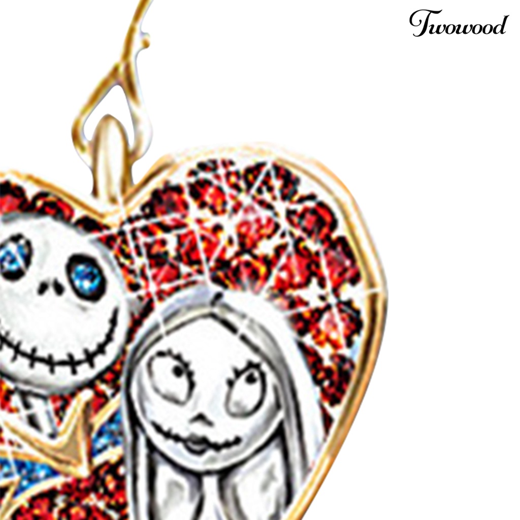 1 Pasang Anting Kait Bentuk Hati Motif Hantu Bahan Alloy Aksen Berlian Imitasi Untuk Pesta Halloween