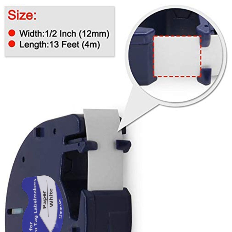 Btsg Tape Label Kertas Hitam on Putih 12mm Untuk DYMO-Letratag 9120112267 91208 LT-100H