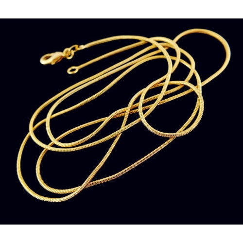 Kalung Rantai Klavikula Desain Tulang Ular 18L Bahan Stainless Steel Warna Emas Ukuran 1mm