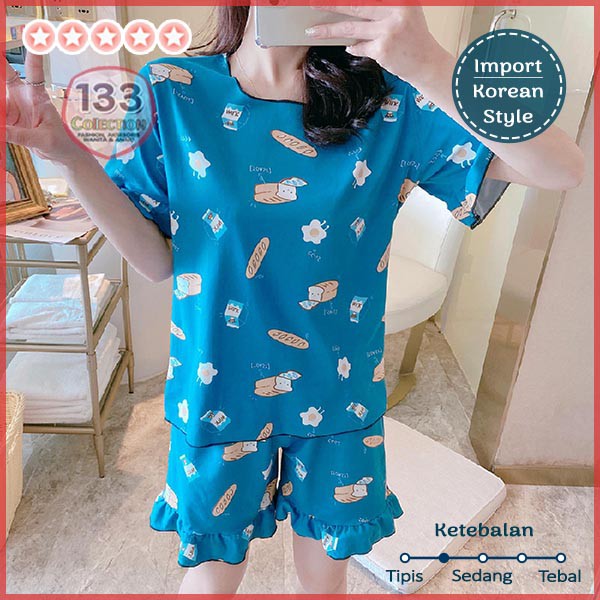 Baju Tidur Neci Keriwil Import Rumbai 居家服 | Setelan Piyama HP Hotpants Gelombang-Egg