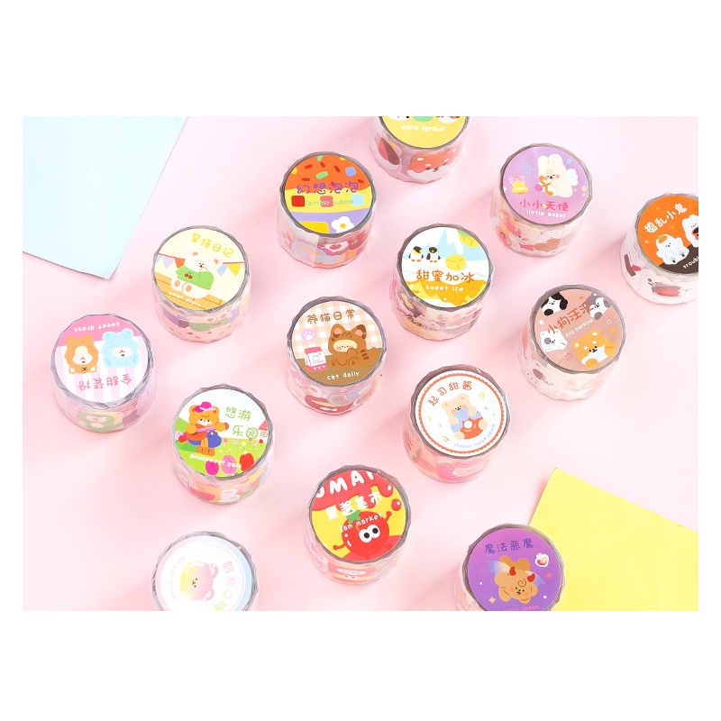 Cute Cartoon Animals Roll Deco Stickers - Sticker Dekorasi Buku Diary