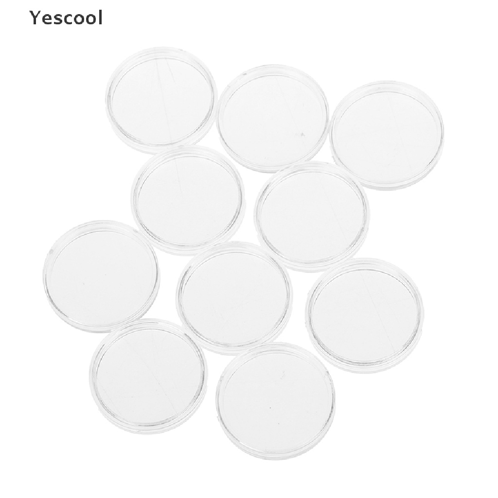 Yescool 10Pcs 26mm Tempat Koin Bentuk Kapsul Bahan Plastik Transparan