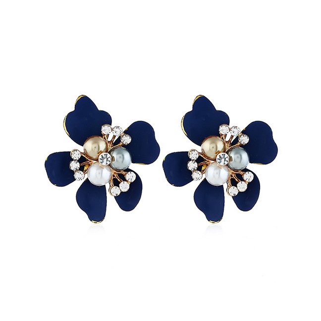 LRC Anting Tusuk Fashion Alloy Diamond Flower Earrings F36731