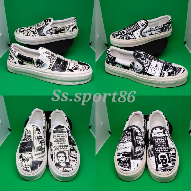 sepatu vans unisex slip on motif newspaper koran pria dan wanita