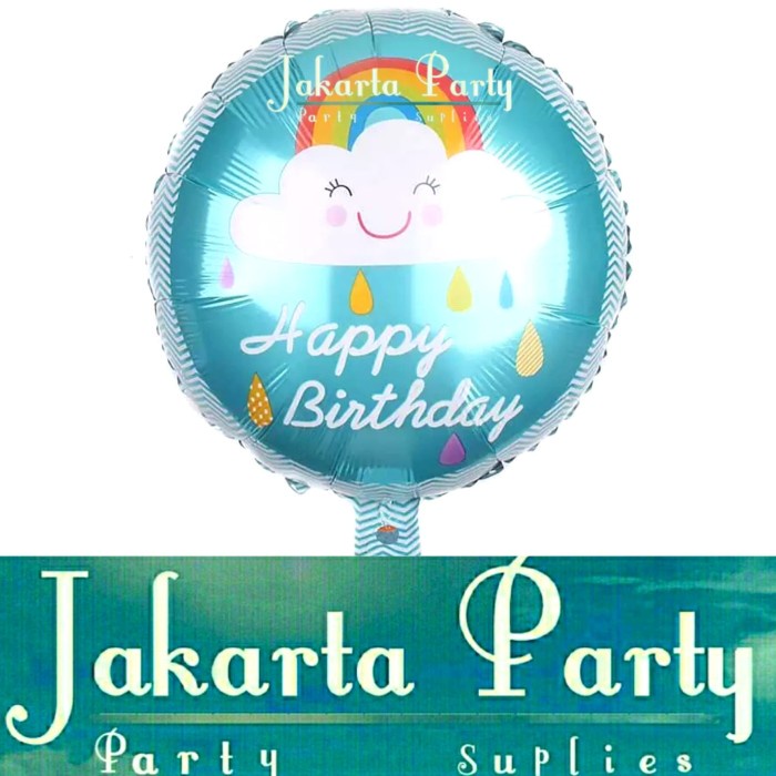 Balon Bulat HBD Rainbow Blue / Balon Foil HBD / Balon Motif HBD