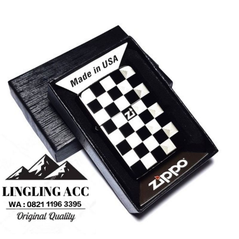 Korek Zippo Black Ice Motif Catur Chessboard Premium Grade Ori - Free Box MANCIS ZIPPO MOTIF CATUR