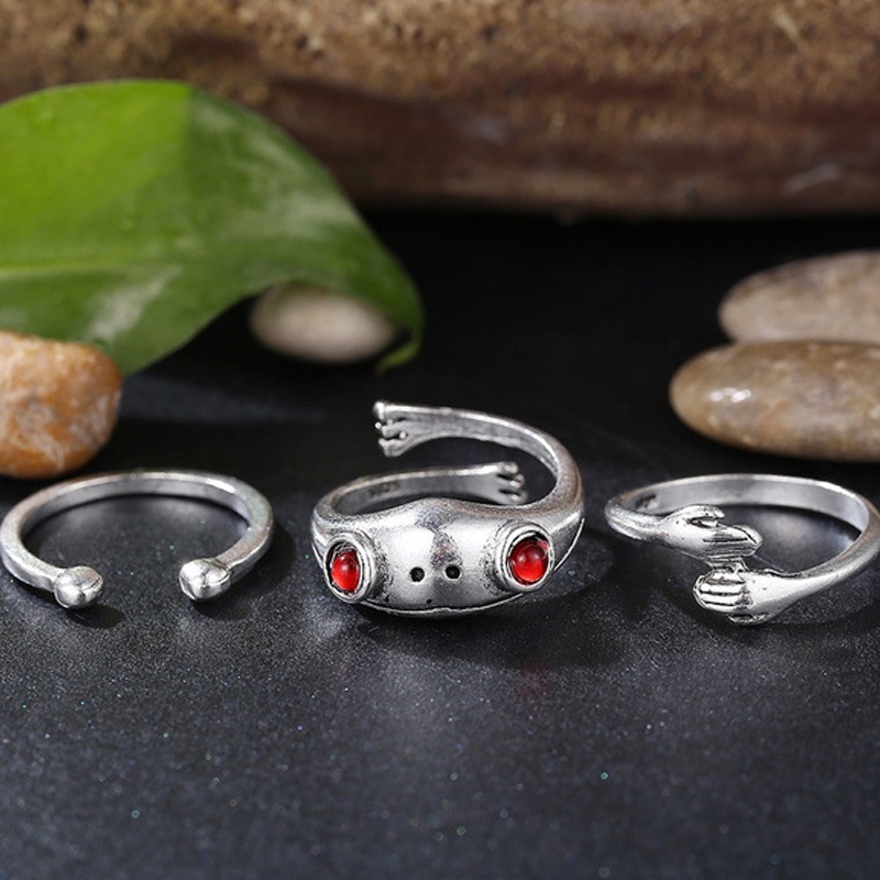 3Pcs/Set  Adjustable Fashion  Sliver  Hug Frog Rings