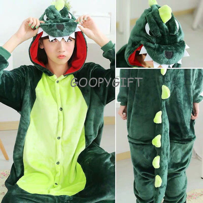 BONEKA KOSTUM ONESIE DINOSAURUS DINO HIJAU PIYAMA COSPLAY