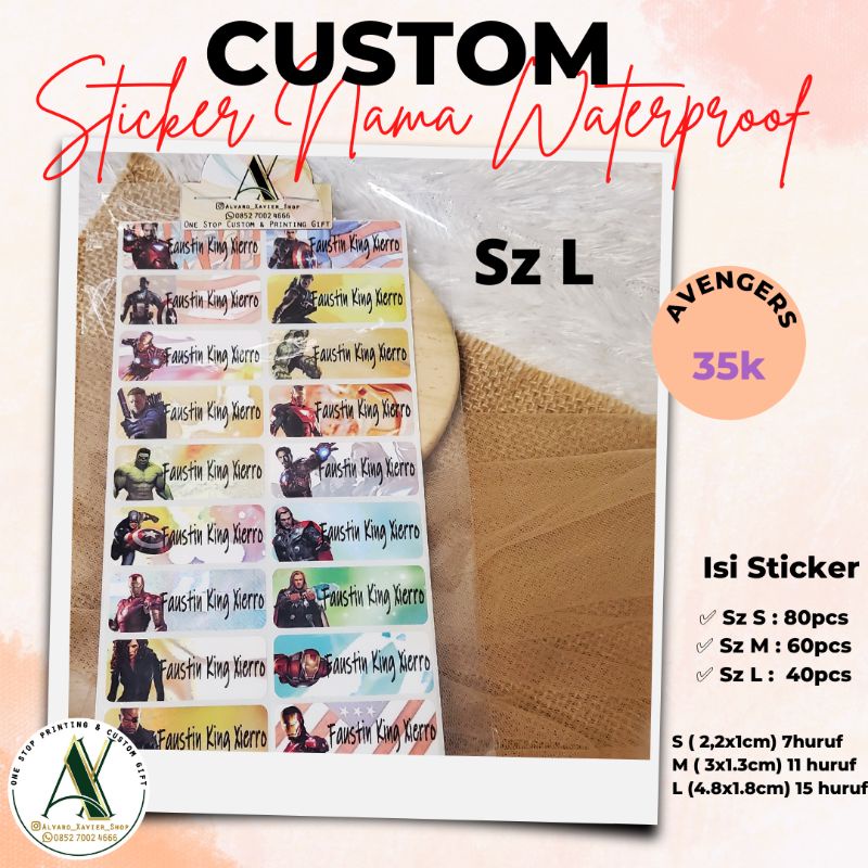 

label sticker nama waterproof sz L - avengers