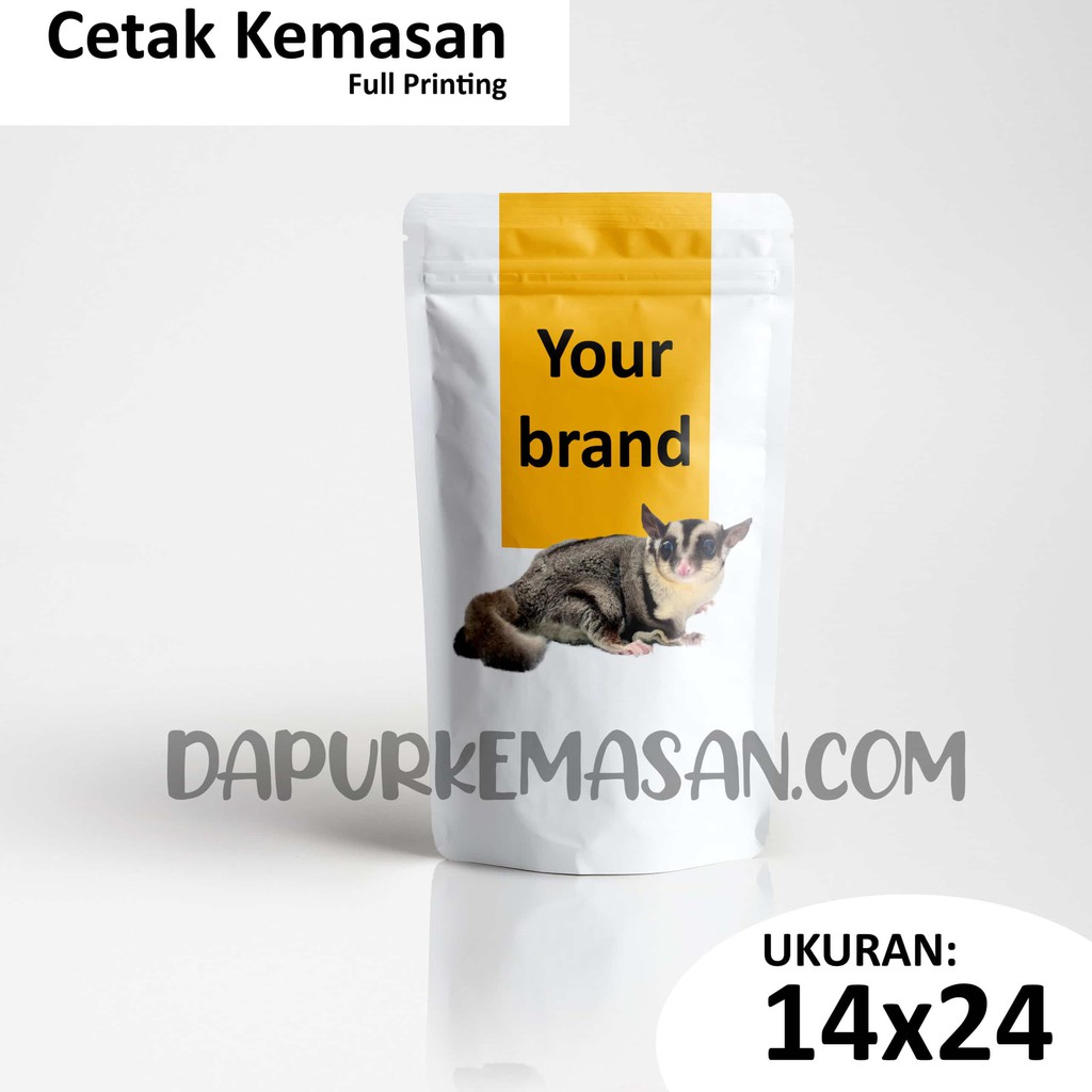 cetak kemasan Standing Pouch full printing  14 x 24