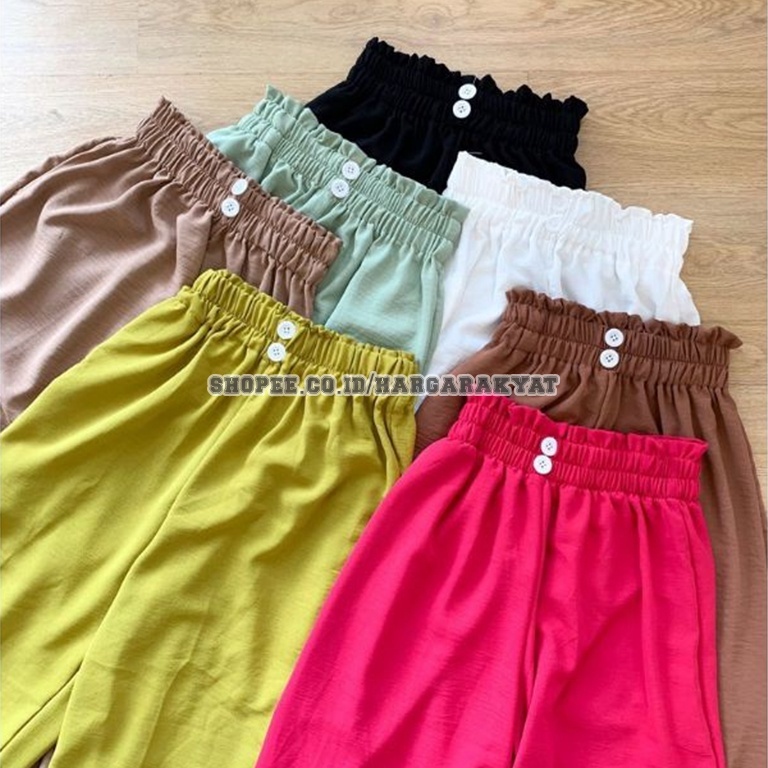 Kulot Highwaist Kancing Dua Bahan Airflow Crinkle | Outfit OOTD Korea