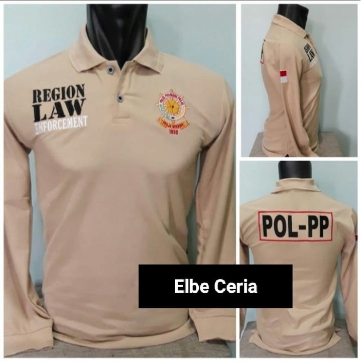 KAOS KERAH POL PP KREM LENGAN PANJANG FULL BORDIR - KAOS KERAH PRIA LENGAN PANJANG