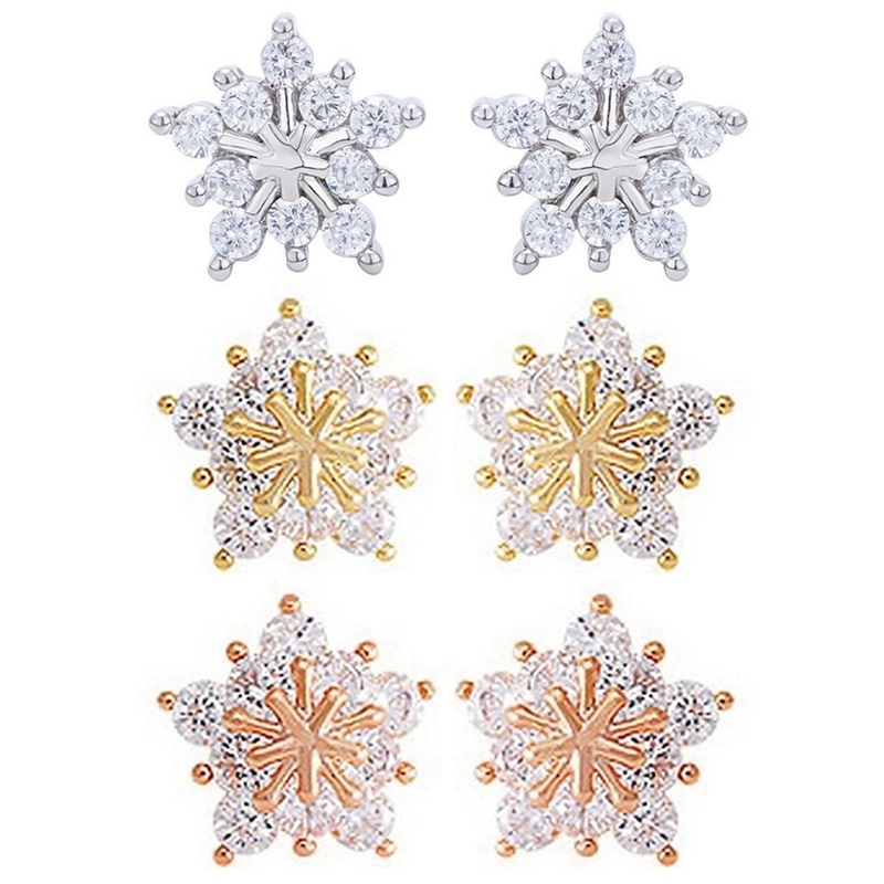 Anting Stud Desain Snowflake Aksen Batu Dazzling CZ Serbaguna Untuk Wanita