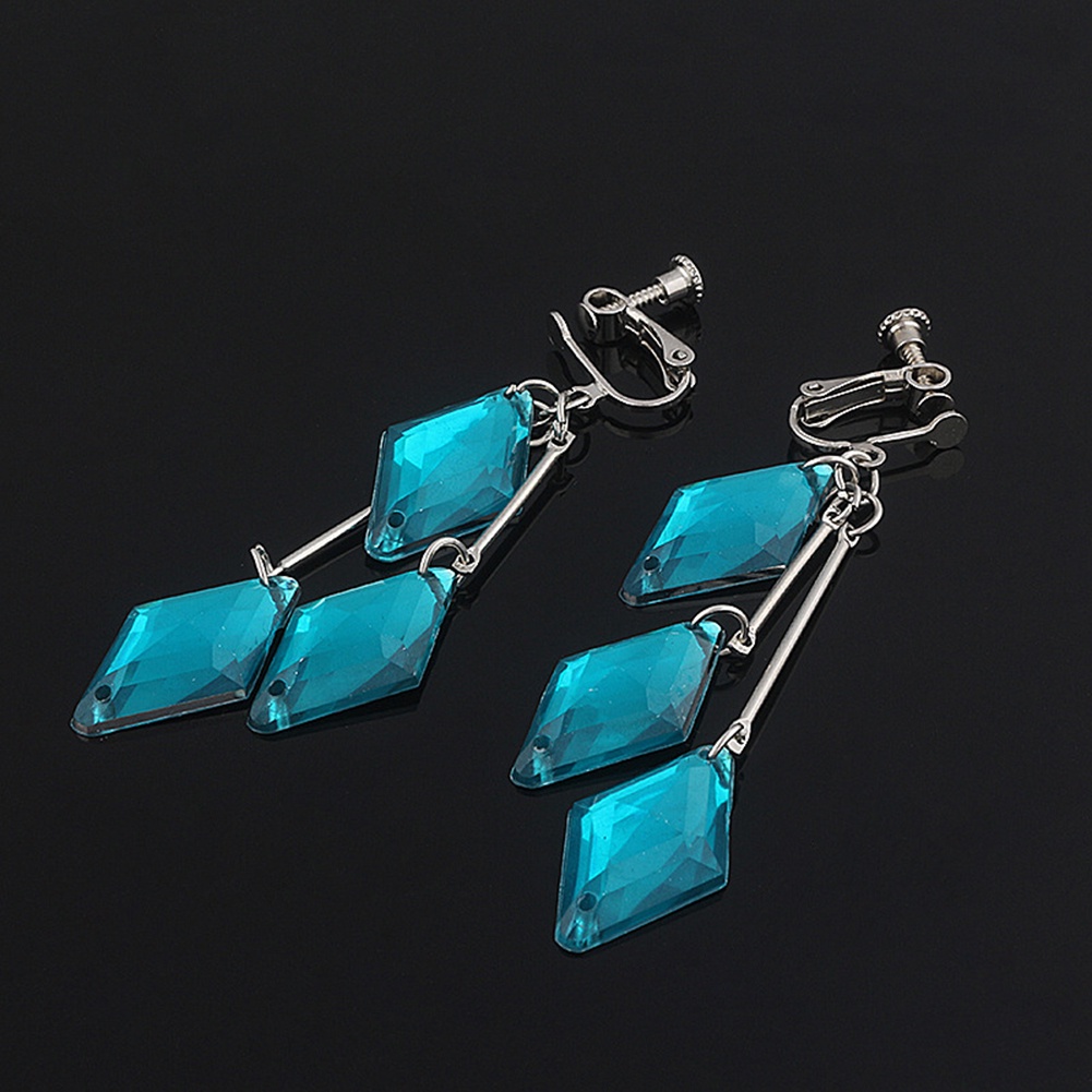 Hu Hu Hu Hu Hu Alat Bantu Pasang Kacamata♡ Anting Panjang Bentuk Geometris Bahan Akrilik Warna Biru Untuk Wanita