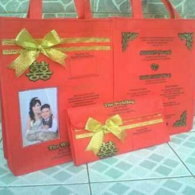 

Tas Souvenir pernikahan & Tas undangan pernikahan pita emas plus foto colour full