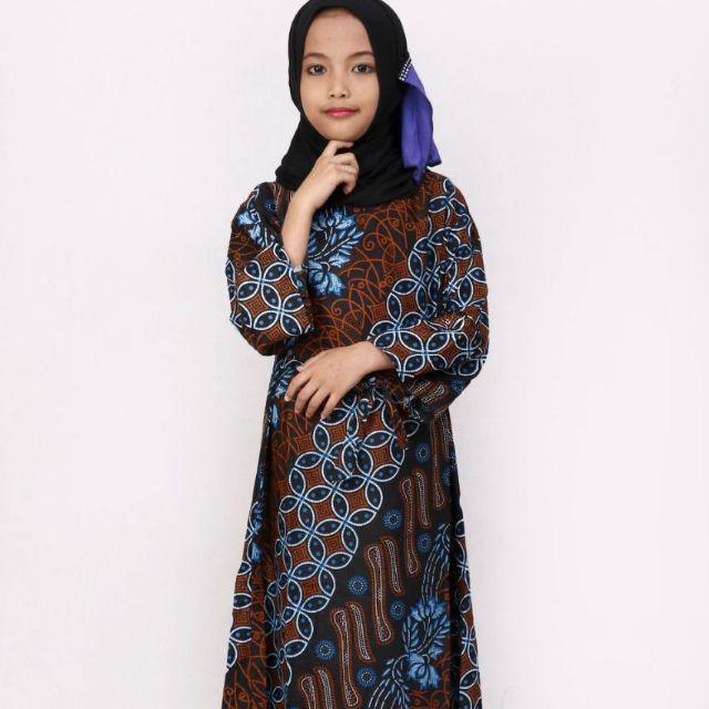 Batik couple keluarga sania ruffle ori ndoro jowi | motif seno biru-Gamis anak