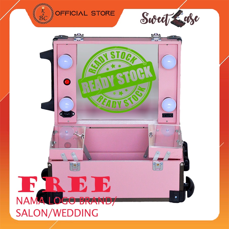 Beautycase 40cm,4 lampu,Tutup laci akrilik,Tas Koper Make Up - Koper rias pengantin lengkap murah