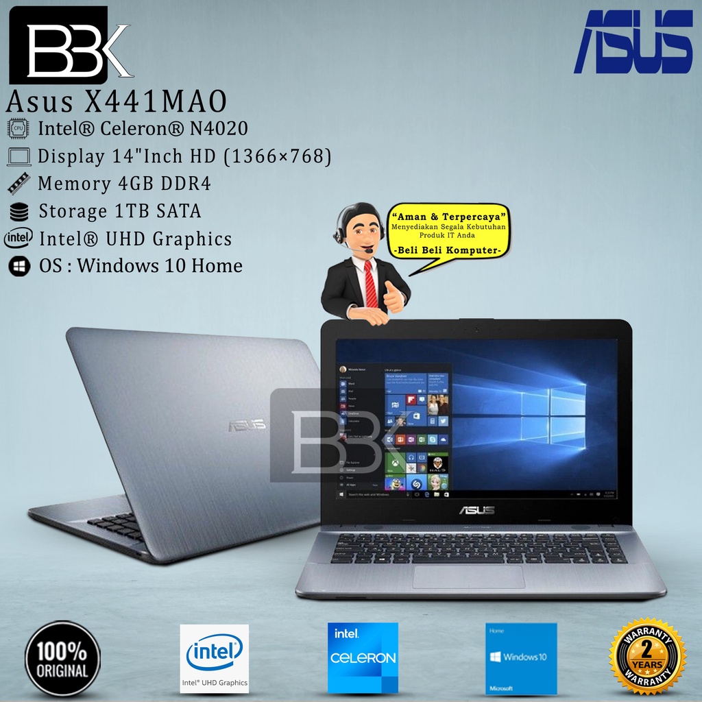 ASUS Vivobook X441MAO-411/412/413/414 N4020 4GB 1TB SATA WIN10HSL 2Yr