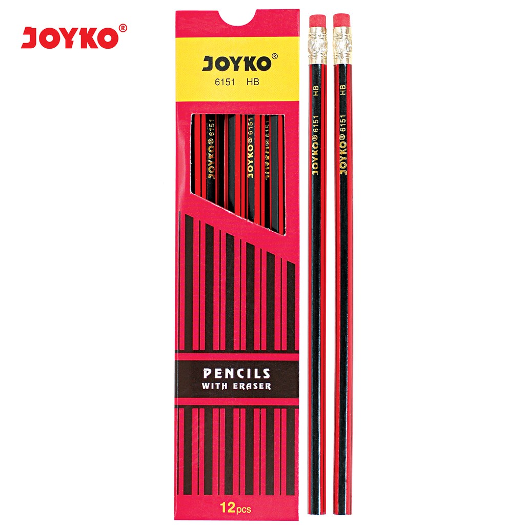 

Pensil JOYKO 6151 MERAH HB 1 BOX 12PCS Dengan Penghapus Kayu Asli Berkualitas