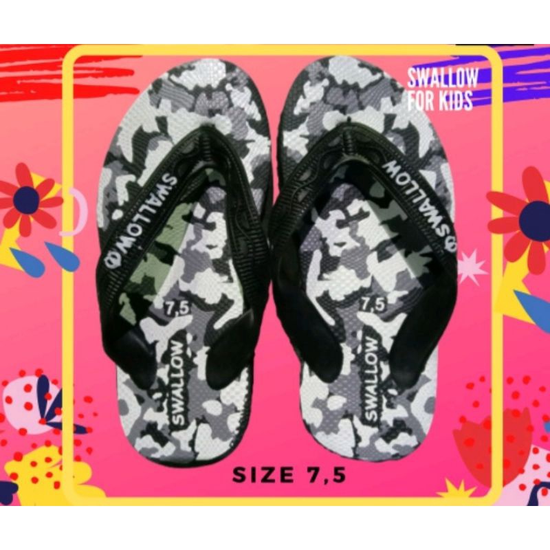 SANDAL SWALLOW ANAK-ANAK ARMY SENDAL JEPIT KIDS UNISEX SIZE 7,5 SAMPAI 8,5 ECERAN