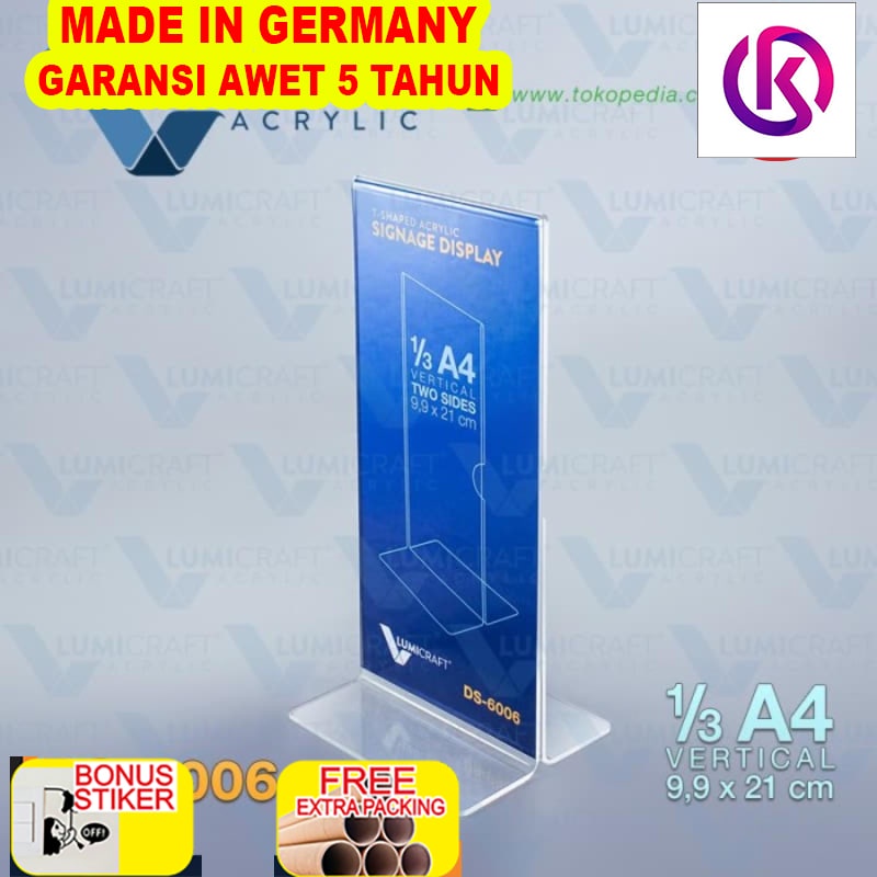 

Murah Signage Display/Stand Acrylic/Akrilik Model T - 1/3 A4 Dua Sisi