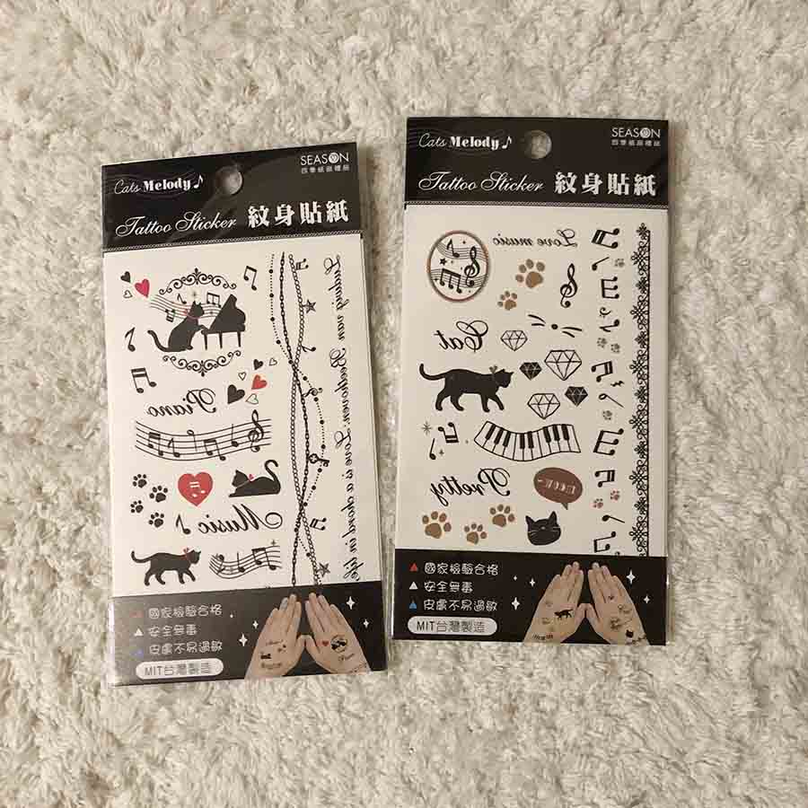 TATO TATTOO (KUCING dan MUSIK) STICKERS STIKER  TEMPORARY - made in TAIWAN -1 PCS