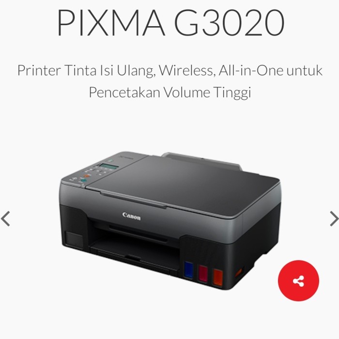 PRINTER CANON PIXMA G3020 / G 3020 PRINT SCAN COPY WIFI ALL IN ONE - GARANSI RESMI