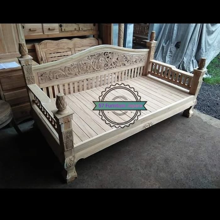 Bangku hias bale bale besar kayu jati - kursi resban 200x100cm ukir