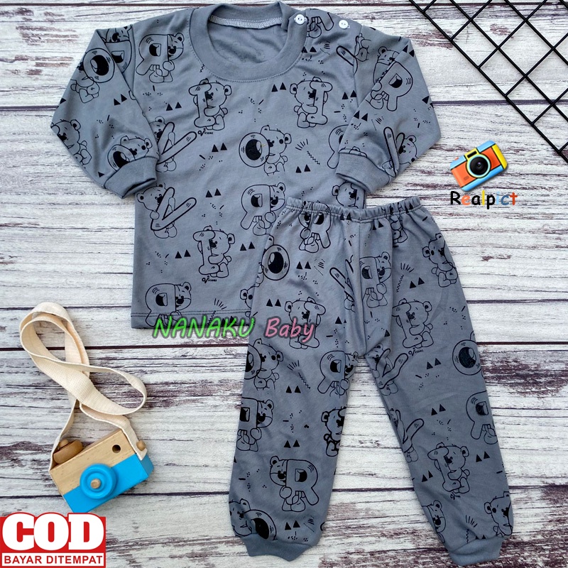 Setelan Baju Bayi Piyama Bayi Lengan Panjang Motif Mata Beruang Usia 3-12 BUlan  - Ana Baby