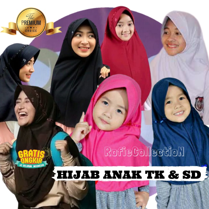 KERUDUNG ANAK TK SD PEREMPUAN HIJAB INSTAN UMUR 3 4 5 6 TAHUN JILBAB RABBANI KW WARNA HITAM PUTIH CO