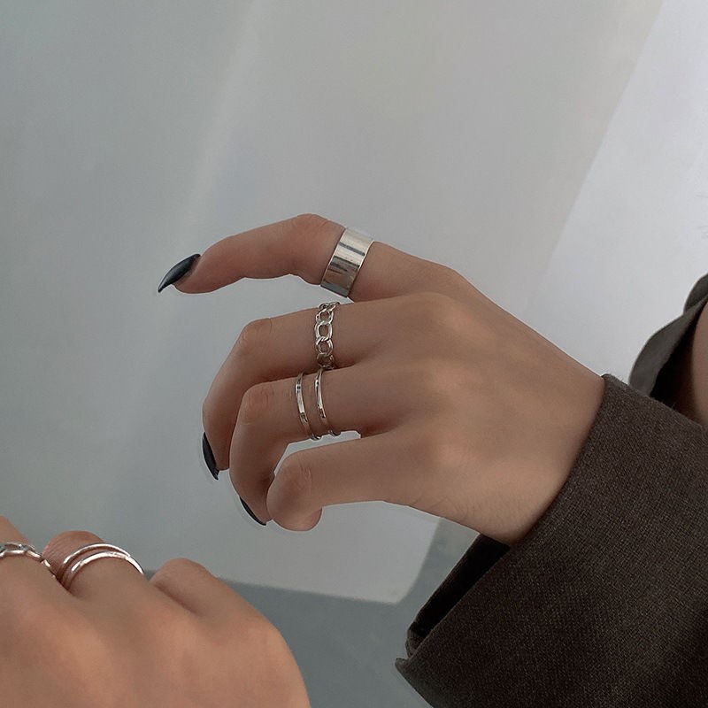 [Ready Stock] 3 Pcs/set Cincin Wanita Pria Korea ins Ring Silver Gaya Punk Hip Hop Unisex Aksesoris Jewelry Fashion Murah Hadiah Ulang Tahun COD