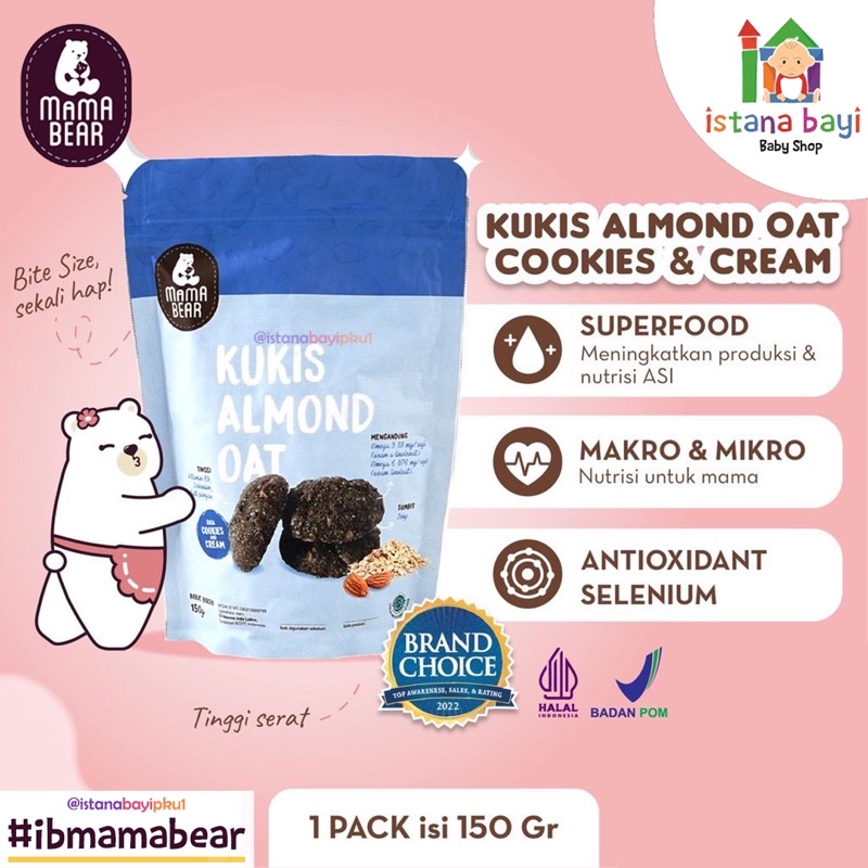 Mama Bear Kukis Almond Oatmeal Asi Booster - Cemilan Pelancar Asi