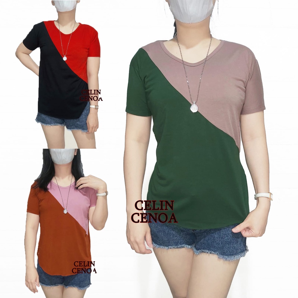 atasan kaos kombinasi oval v neck kaos murah atasan wanita t shirt