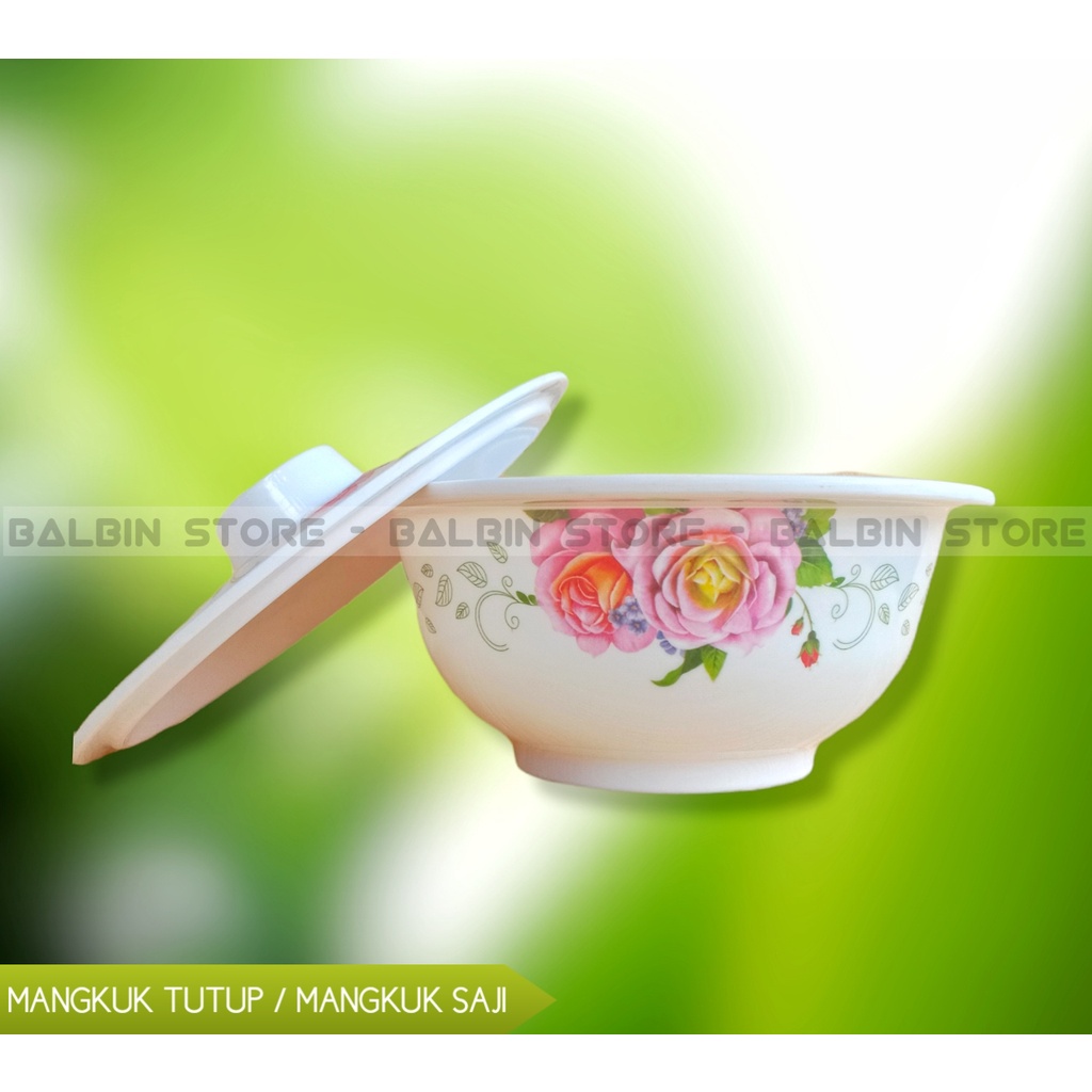 Turun harga 1 pcs mangkok tutup melamin - mangkuk bulat melamine tutup motif rose - mangkuk saji 8.inc - mangkuk tutup serba guna  - bahan melamin asli kualitas sni