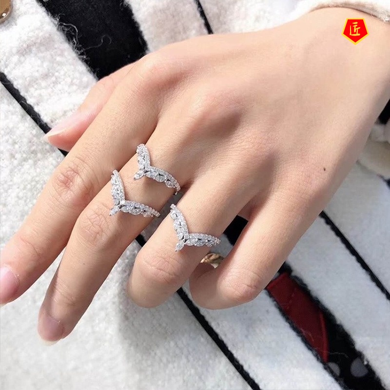 [Ready Stock]Fashionable All-Match Elegant V-Shaped Diamond Ring