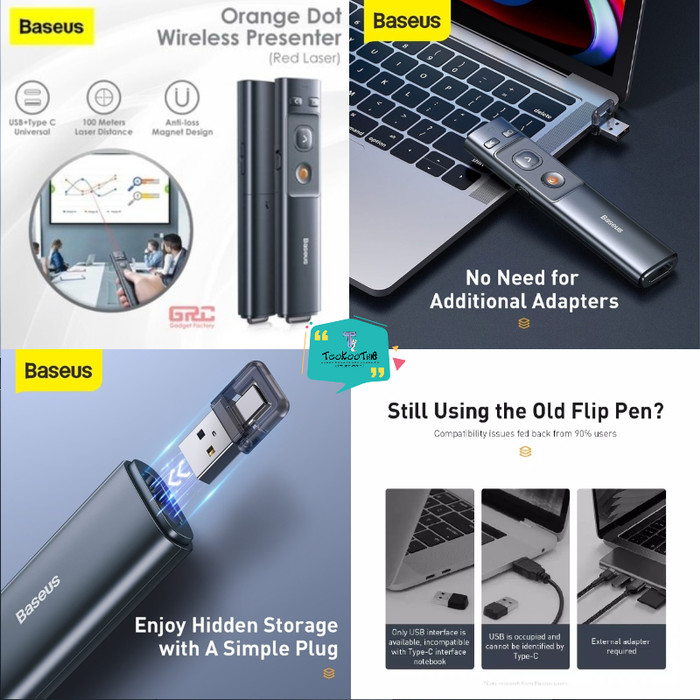 BASEUS Laser Pointer Wireless Presenter 2.4G Hz Pen Cursor Presentasi