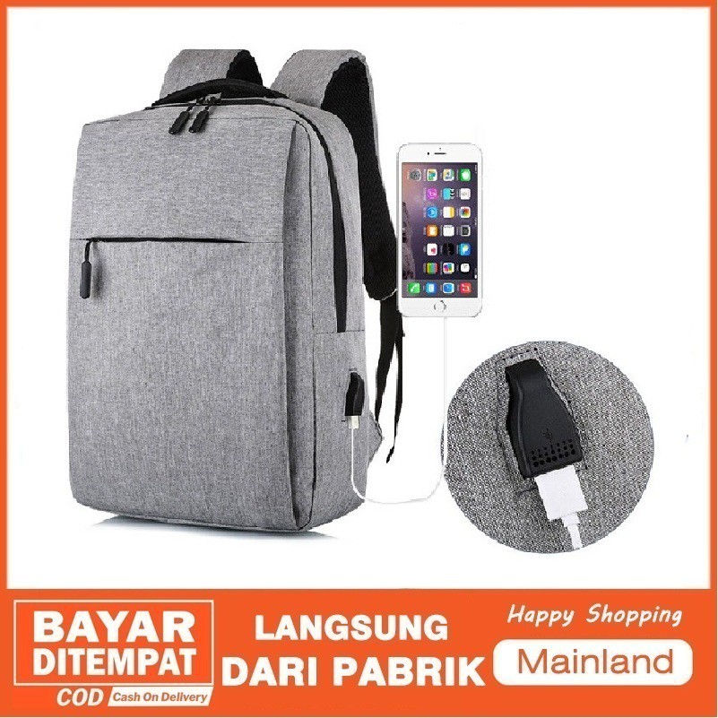 Mainland Tas Ransel Pria USB Charger Tas Sekolah Tas Punggung Laptop Backpack Import Batam TR206