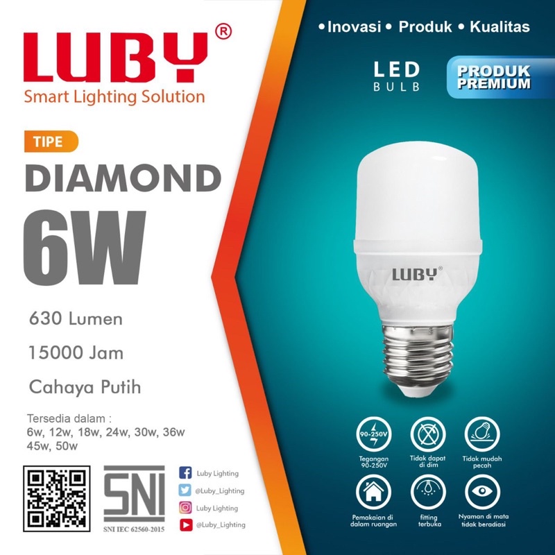 Lampu Led Luby Diamond 6 Watt Cahaya Putih