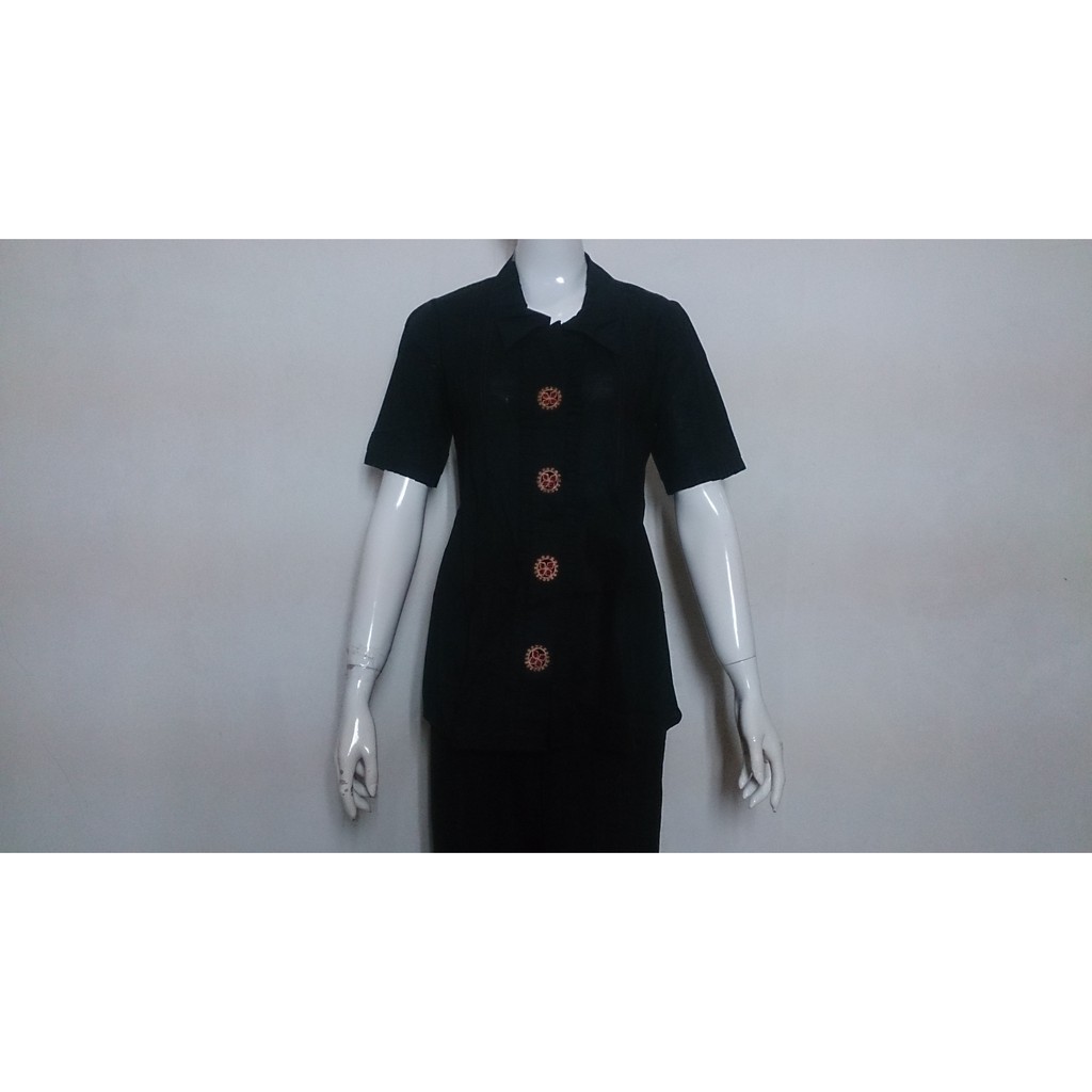 Baju kemeja baju wanita hitam kancing motif -RIZQ