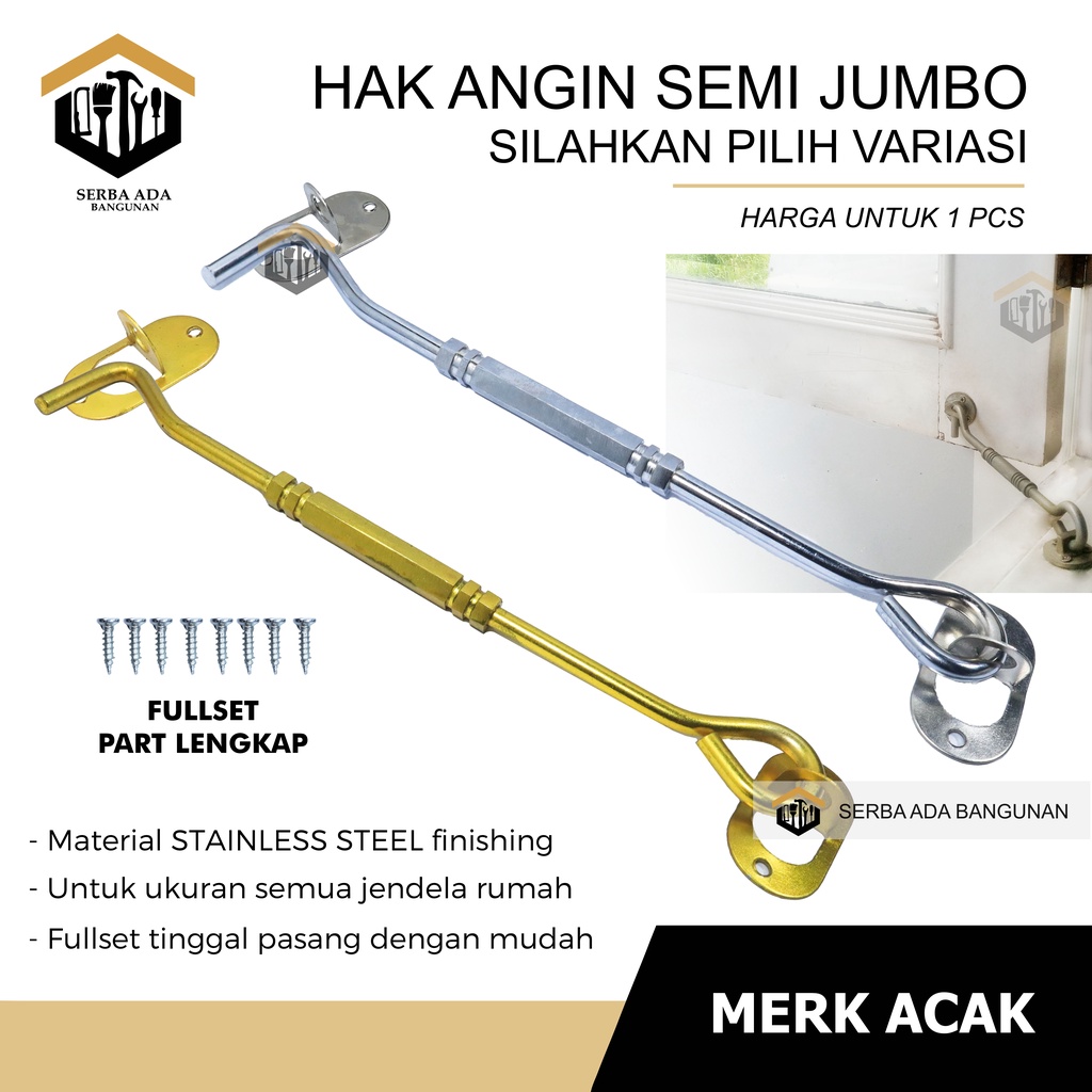 HAK ANGIN SEGI SILVER / CANTOLAN PENAHAN JENDELA 8 inch / 20 cm - ANTI KARAT KUALITAS TEBAL TERMURAH HIGH QUALITY