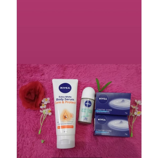 HARGA PROMO PAKET NIVEA BODY SERUM PROTECT + DEODORANT + 2 SABUN BATANG CREME CARE
