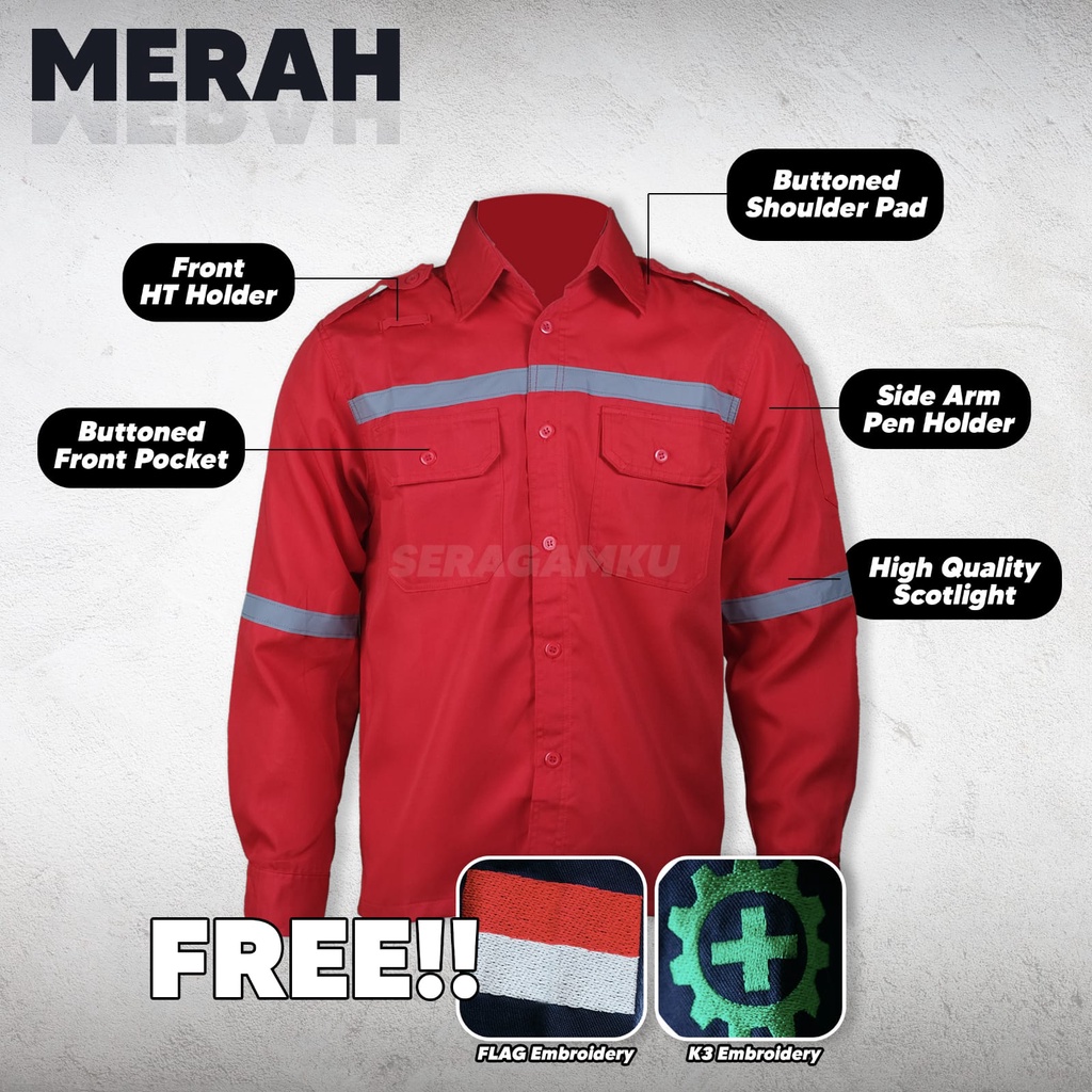 Wearpack Safety MERAH Werpack Atasan Kemeja Baju Kerja Murah Seragamku