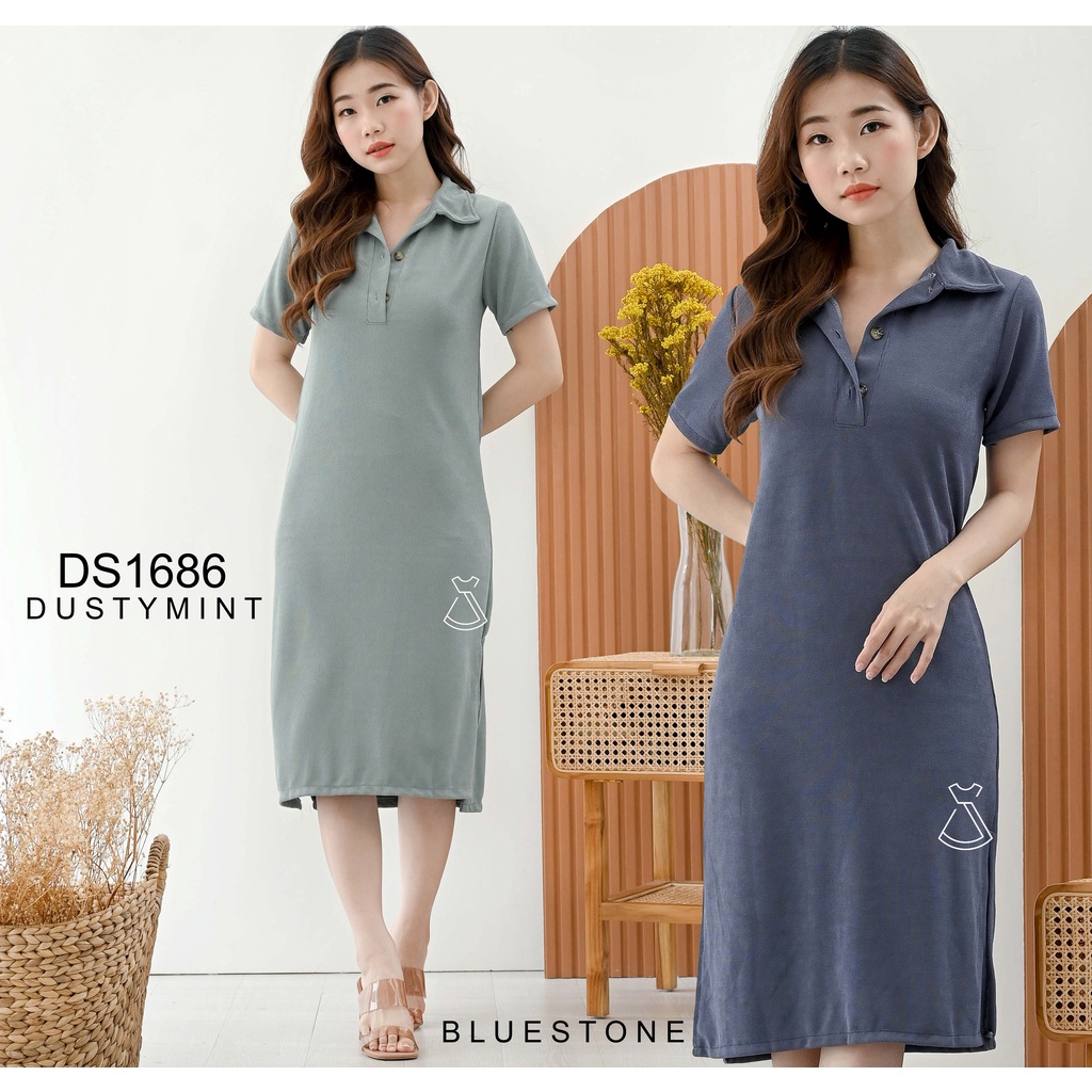 DS1686 - Dress Casual Knit Stretch Sepan Bodycon Slim Busui Friendly